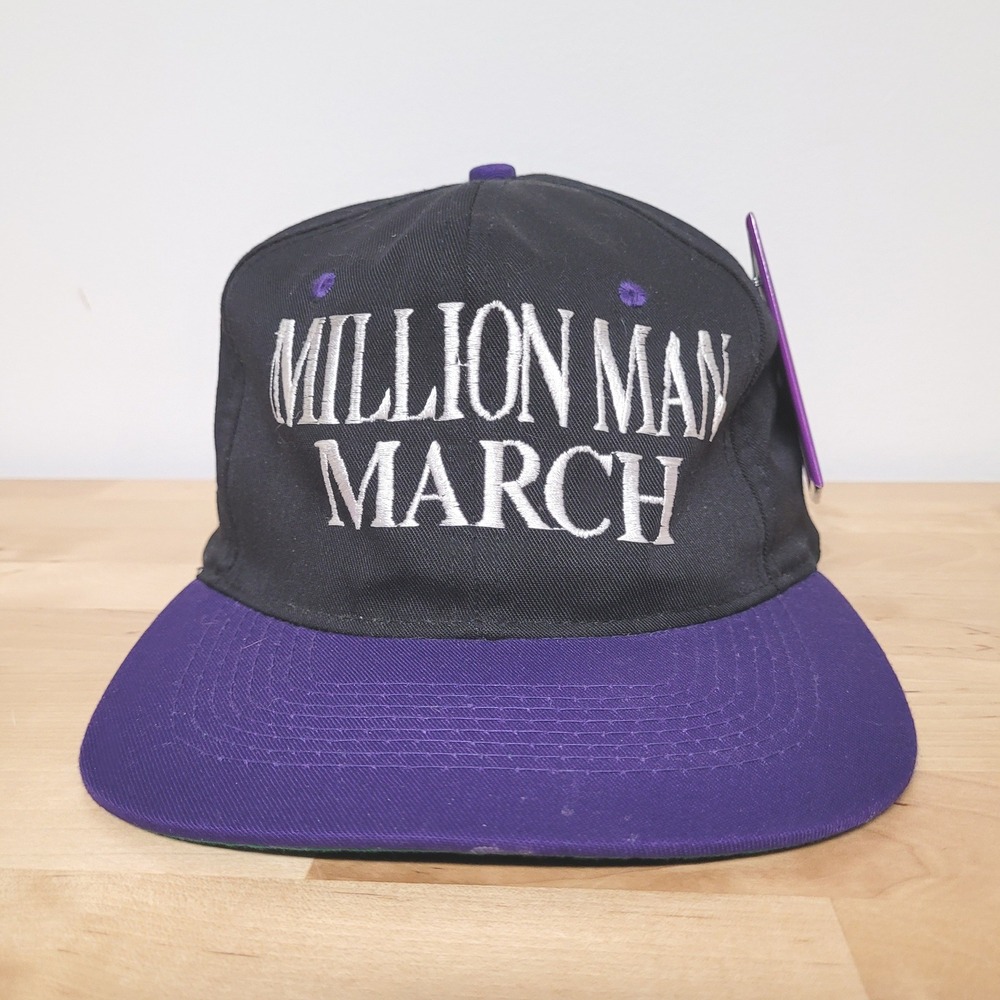 Million Man March Hat Mens Snapback Black Purple Plus Farrakahn Pin 1995 Vintage